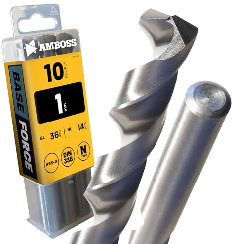 10x Spiralbohrer Base Force Ø1.0 mm - HSS-G DIN 338 für Stahl, Baustahl, Alu, Buntmetalle AMBOSS WERKZEUGE® Bohrer Bleche, Profile - Sechskant f. Bohrmaschine, Akkubohrer, Standbohrmaschine
