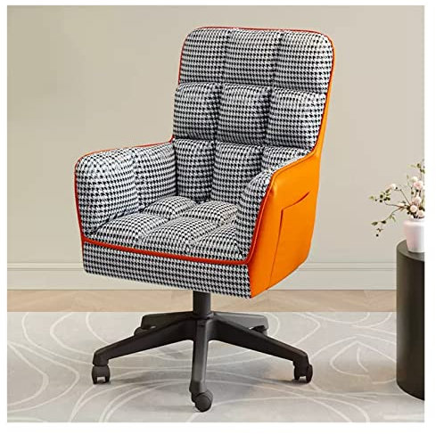 Drehsessel aus Stoff, Orange mit Rollen für Büro und Wohnzimmer, Hochlehner, Stuhl mit bequemem Kissen, höhenverstellbar und 360° drehbar, ideal für Computertisch oder Schminkbereich