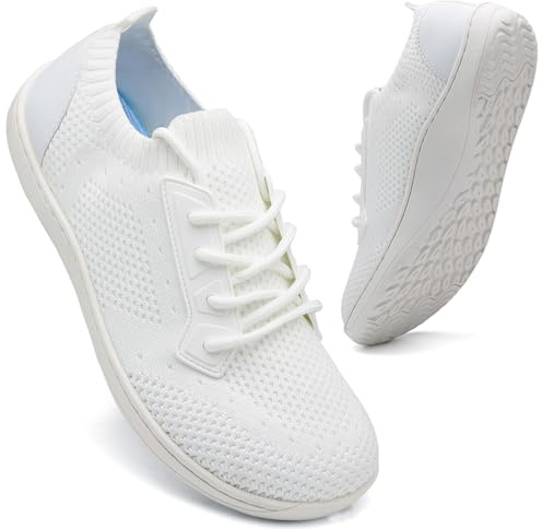 FZJIALI Barfußschuhe Damen Barfuss Sneaker Weiße Sommer Schuhe Mit Breiter Zehenbox Turnschuhe Sport Schuhe Laufschuhe Leichte Walkingschuhe Traillaufschuhe Minimalistische Weiss 41