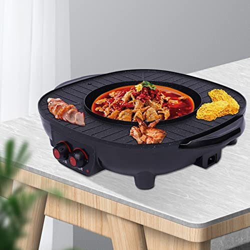 WOQLIBE Elektrischer Hot Pot Grill, 2 in1 Multifunktion Hotpot Topf 2000 Watt/ 26cm Ø/ 3L, Thai Barbecue Fondue Raclette Korean BBQ Grill für 5-6 Personen