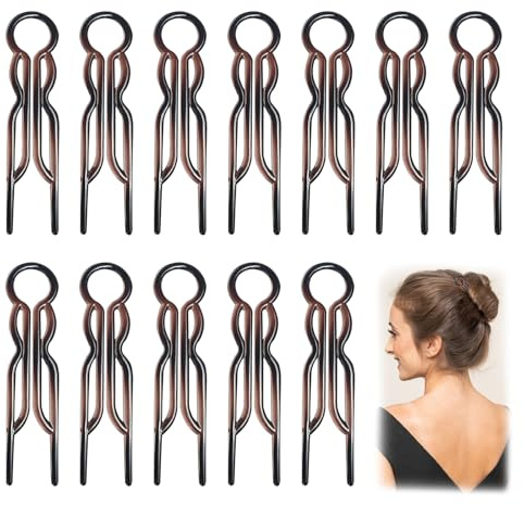 Magic Hair Pins 12 PCS French Hair Fork Lightweight Hair Pins Long-Lasting Use U Shaped Hairpins Suitable for Long-Haired Women Girls Hairstyles Daily Wear Casual Party Wedding