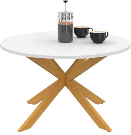 IDMarket - Mesa de centro Gisele redonda de 70 cm con pie de araña, mesa blanca y pie en imitación de madera