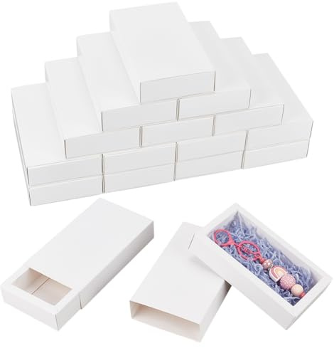 BENECREAT 16 Stück weiße Schubladenboxen aus Papier, 16,2x9,2x3,2cm rechteckige Geschenkbox aus Kraftpapier, Keksboxen für Hochzeitsgeschenke, Schmuckverpackungen