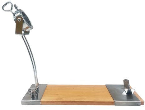 WELL HOME MOBILIARIO & DECORACIÓN Prosciutto Iberia Luxe con Testa Girevole, Base in Legno e Finiture in Acciaio Inossidabile, Marrone, Grigio