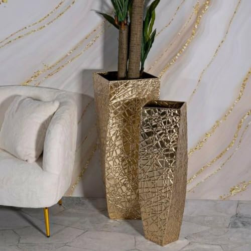 Dmora - Set of 2 vases Macae, Decorative item, Amphora, Decorative accessory, 34x34 h90 cm, Gold