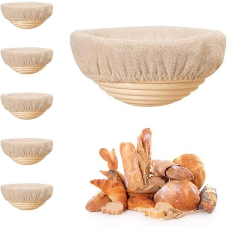 Set de 6 Cestas de Fermentación Banneton, Mini Cestas para Masa Madre de 15 cm, Accesorios para Hornear Pan, Cuencos de Ratán para Fermentación y Leudado de Masa (Redondo)