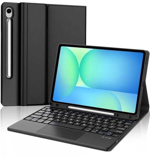 IVEOPPE Trackpad Keyboard Case for Samsung Galaxy Tab S10 FE/S9 FE, Black | Trackpad Keyboard for Samsung Galaxy Tab S10FE, Detachable Bluetooth Keyboard for Samsung Tab S9FE, Cover with Pencil Holder