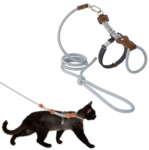 Duuclume Katzengeschirr und Leine, verstellbar, ausbruchsicher, für Spaziergänge, atmungsaktiv, leicht und weich, für kleine bis große Katzen, Grau