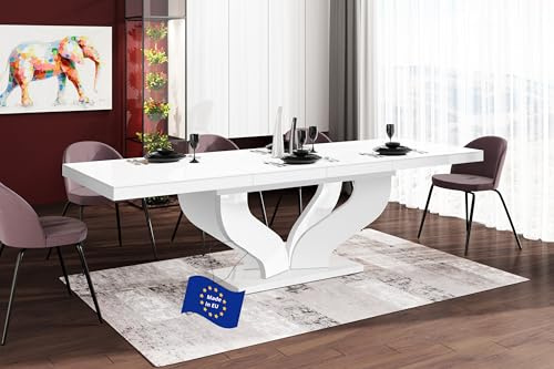 designimpex Design Esstisch HEB-222 Weiß Hochglanz ausziehbar 160 cm bis 256 cm Esszimmertisch für bis zu 10 Personen Hochglanz Funktionstisch modern vielseitig Esszimmer erweiterbar zeitlos