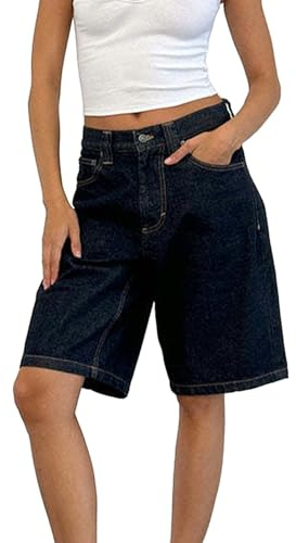 YCBMINGCAN Pantalones vaqueros cortos para mujer, bermudas, elásticos, retro, informales, bermudas, elásticos, pantalones vaqueros para verano, pantalones capri, vaqueros de verano, marine, XL
