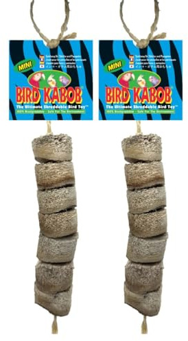 BIRD KABOB Mini - 2 Pack - an All-Natural, Holistic, Veterinarian Recommended, Earth Friendly, shreddable Hanging Bird Toy with Yucca Chunks