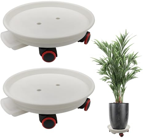 2 Stück Pflanzenroller mit Rädern, 30cm Schwerer Pflanzentisch mit Wasserwanne – Tragfähigkeit 36 kg (White, 30cm)