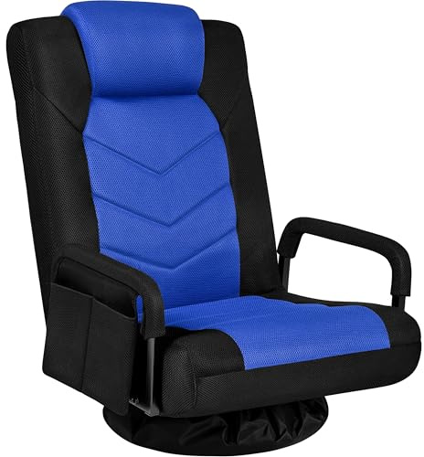 Yaheetech Bodenstuhl 360° Drehbar, Klappbarer Boden Gaming Stuhl | Bodensessel 6-stufig Verstellbar mit Armlehne & Praktischer Tasche, Bodensofa für Wohnzimmer/Schlafzimmer, Schwarz & Blau