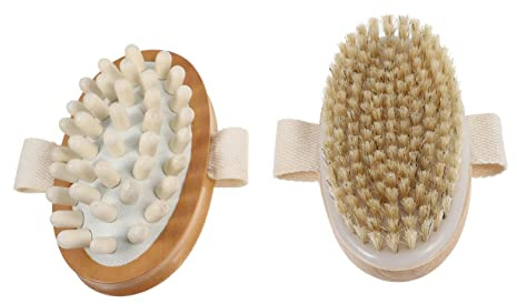 Veemoon 2 piezas Cepillo Corporal de Madera para Exfoliación y Masaje Ducha Cepillo de Seca para Cuidado y de Navidad