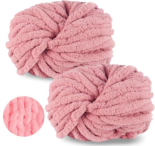 Ecowiaye 2 Stück Dicke Wolle, 500g Chunky Yarn Armstricken Wolle, Dickes Garn zum Häkeln, Flauschig XXL Häkelwolle zum Handstricken für Decke, Schals, Mützen, Haustier Nest (Rosa)