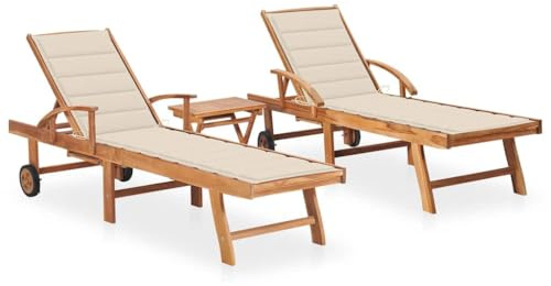 Holamys Lettino da giardino in teak per terrazza, sedia a sdraio regolabile con ruote, comoda superficie per rilassarsi all'aperto