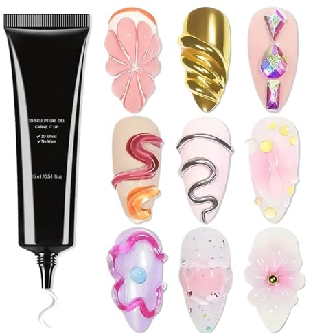 Gel à ongles 3D - Gel de sculpture longue durée sans essuyage, Colle de conception transparente de 15 ml | Colle à ongles professionnelle pour poudre de sculpture, charme de strass, gemmes de décorati
