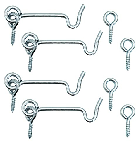 Lot de 4 crochets tempête avec œillets, 50 mm, anti-tempête avec filetage à bois pour volets, portails et portes, crochets et œillets en métal galvanisé