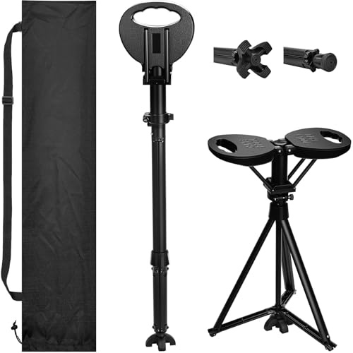 Bastone da passeggio con sedile, bastone da passeggio 2 in 1 con sedile pieghevole leggero, bastone da trekking pieghevole con sedile, bastone da passeggio pieghevole in alluminio con sedile per