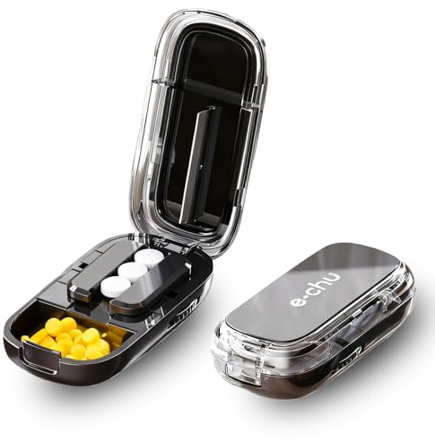 SUNNIFLY Cortador de Pastillas, Corta Pastillas Medicamento para Pastillas Pequeñas y Grandes, para Guardar en la vida Diaria y de Viaje(Negro)