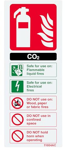 V Safety - Señal de seguridad para extintor de CO2, 75 x 200 mm, vinilo monomérico autoadhesivo
