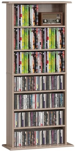 HOMCOM Scaffale per CD e DVD Scaffale stretto per CD con 8 scomparti regolabili per il soggiorno e l'ufficio 58x24x126,3 cm Legno naturale