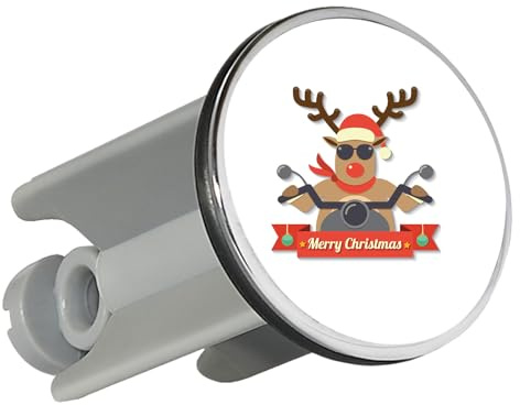 Huuraa Waschbeckenstöpsel Cooles Rentier Rudolph Geschenk | Universal Stopfen 4cm höhenverstellbar Abflussstopfen Geschenkidee Stöpsel mit Motiv für das Waschbecken