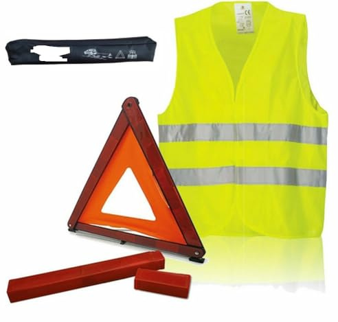 Generico Kit Sicurezza Stradale con Triangolo di Emergenza Omologato e Gilet Riflettente ad Alta Visibilità, Giallo Fluorescente con Strisce Catarifrangenti