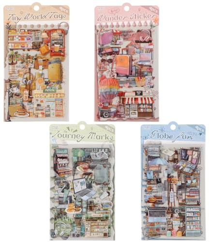 GEEHUA 16 Blatt Reiseaufkleber, 4 Farbthemen Reise Scrapbooking | Journaling Aufkleber Travel Stickers Zubehör für Notizbuch Handyhülle Fotoalbum Wasserflaschenalbum Laptop