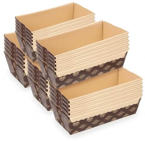 Moldes Desechables Para Hornear, 25 Piezas Mini Moldes Para Pan Desechables, Pan De Papel Resistente Al Calor Para Hornear, Marrón Oscuro Con Formas De Patrón Dorado Para Panettone, Pasteles De Pascu