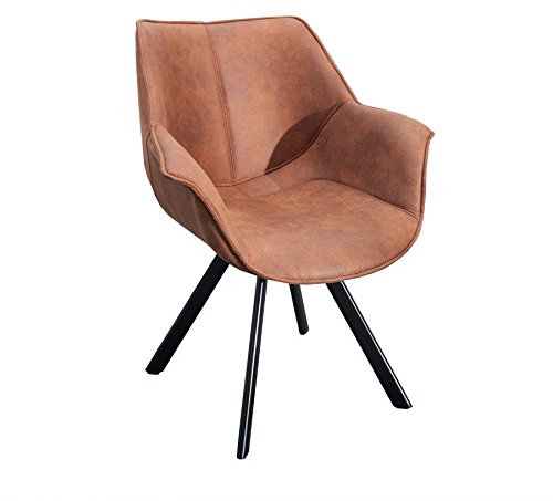 invicta INTERIOR Design Stuhl The Dutch Retro antik braun Metall Esszimmer Sessel Polsterstuhl Bürosessel mit Armlehne