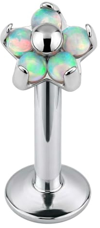 Monster Piercing G23 Grade Titan 5 Light Blue Opals Ball Flower Innengewinde mit 16 Gauge - 8MM L?nge Madonna Lip Labret Schmuck