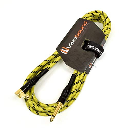 Pro Guitar Lead 6.35mm Angled Jack Braided Instrument Cable Yellow/Black 5m | Premium Noiseless OFC Instrument Cable for Electric Guitar, Bass, Keyboard