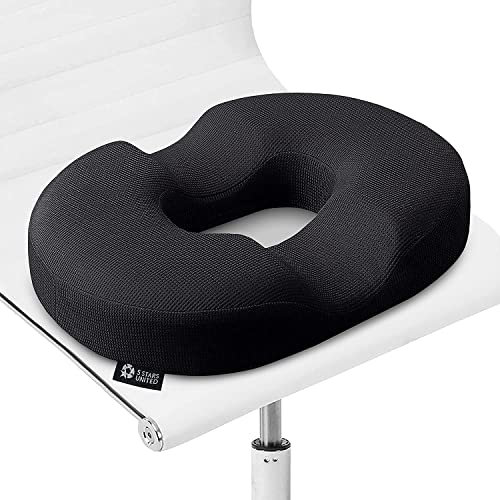 5 Star United Memory Foam Donut-Kissen Kissen zur Linderung von Hämorrhoiden und Steißbeinschmerzen, ergonomische U-Form, rutschfest, maschinenwaschbarer Bezug - Schwarz Klein