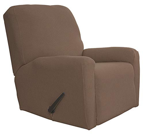 Easy-Going Recliner Stretch Sofa Slipcover Sofa Cover 4-Pieces Furniture Protector Couch Soft with Elastic Bottom, Spandex Jacquard Fabric Small Checks(Recliner,Brown)