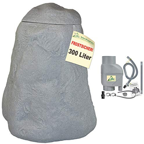 Regentonne, Regentonnen, Regenspeicher, Regenbehälter, Fels 300l mit Befüll- und Entnahme-Set FROSTSICHERES Regenfass Wassertonne mit Deckel und Wasserhahn DAS ORIGINAL! (7-RT05111)