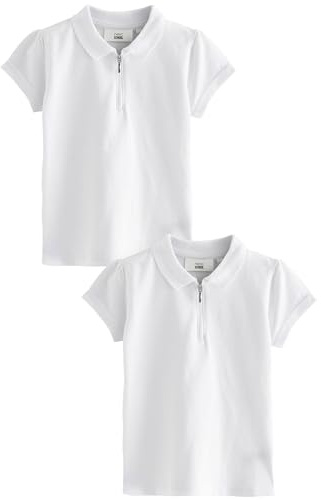 NEXT Mädchen Standard 2 Polo-Shirts aus Baumwolle mit Reissverschluss Weiß 140