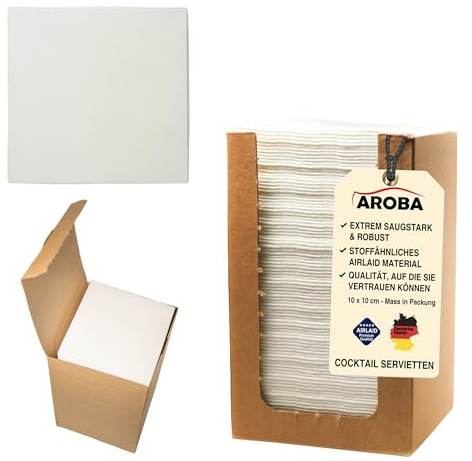 100 Aroba Airlaid Cocktail Servietten Stoffähnlich Dessert Serviette 20x20 cm 1/4 Falz Hochwertig|21 Farben|Hochzeit Geburtstag Bar Caffee Disco Hotel Catering Party Weiß