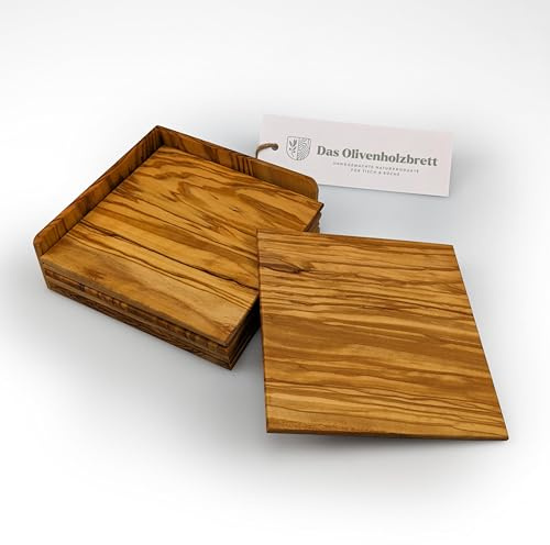 DAS OLIVENHOLZBRETT ® Untersetzer 6 teilig, viereckig (10cm)