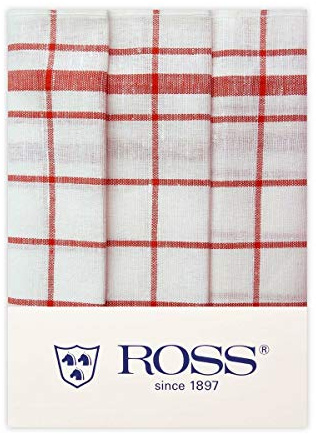 Ross 3er Pack Halbleinen-Geschirrtücher Karo rot, 50x70 cm