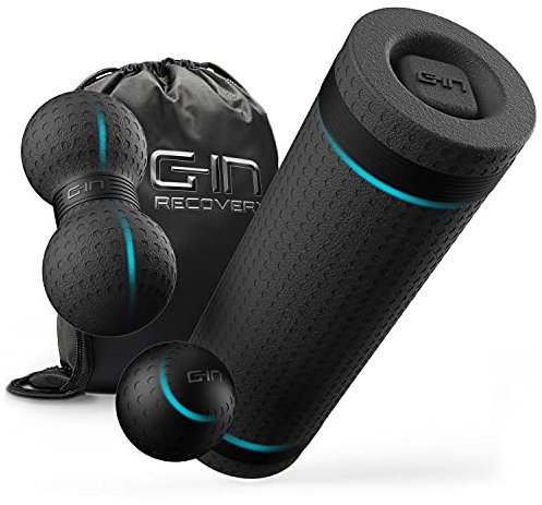 G-IN Fascia rulle ALL-IN-ONE fascia set med massageboll och duoball [anti-halk] inkl. Online träning med tim gaffel – ryggrulle rygg hals ben