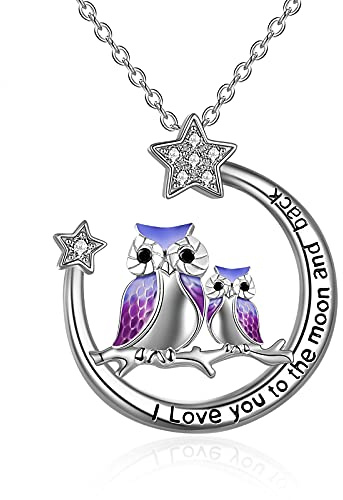 YFN Eule Halskette Mutter Tochter Schmuck Sterling Silber Nie ich liebe dich zum Mond und zurück Geschenke Mond Halskette für Frauen Mädchen