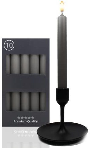 Candelo 10er Set Tafelkerzen - hochwertige Stabkerzen grau - Kerze 18,5cm 7,5 Std Brenndauer - Spitzkerzen für Kerzenständer und Kronleuchter Leuchterkerzen Stabkerzen