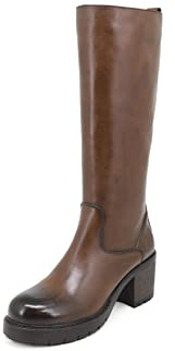 QUEEN HELENA Stivali di Pelle con Tacco Plateau Zip Laterale Casual Donna L295 (Marrone, Numeric_39)