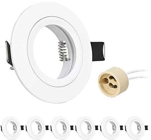 URing 6er Einbaustrahler GU10 Set Aluminium weiß Matt, Einbaustrahler Rahmen Einbaurahmen Spot Einbauspots inkl GU10 Fassung für LED Halogen, Rund Decken Einbauleuchten Lochdurchmesser 60-70mm, 230V