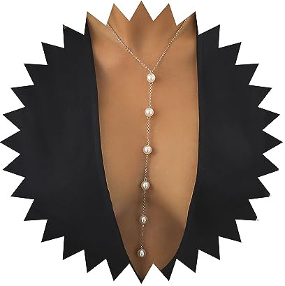 Wendalern Perlenkette Für Frauen Faux Perle Tropfen Y Halskette Klassische Nachahmung Perlenkette Lariat Halskette Sexy Quaste Perle Y-Anhänger Halskette Schmuck Für Hochzeit Braut
