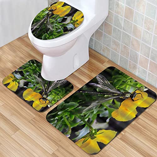 IUBBKI Badematte, Badezimmer Anti-Rutsch-Matte, Orange Blume, Badematten-Set, 3-teilig, saugfähig, rutschfest, Badematte, WC-Vorleger, Badteppich für Badezimmer, Schlafzimmer, Küche