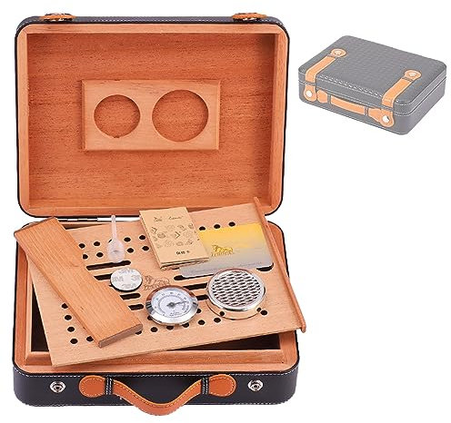 DYUNCZ Reisehumidor, Zigarren Box, mit Leder Und Zedernholz Ausgekleidete Reise-Humidor-Zigarre, mit Hygrometer, Luftbefeuchter, Zedernholz-Trennwand, Geschenke für Männer