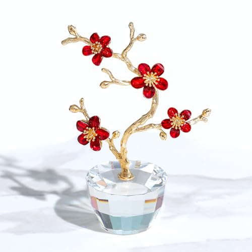 Movdyka Statuette di fiori di ciliegio con rubino in cristallo, regalo per donne e mamme, ornamenti floreali per soggiorno, regalo di Natale e compleanno per lei