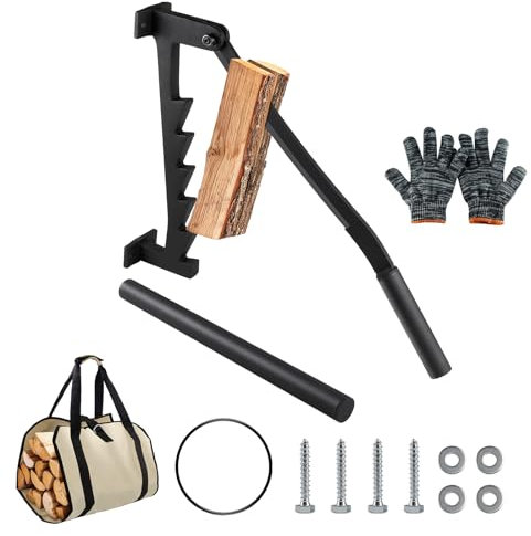 SWAWIS Holzspalter Manuell, Wandhalterung Anzündholz Spalter mit Abnehmbarer Griff & Brennholz-Paket, Hochkohlenstoffhaltiger Stahl Handholzspalter Spanmesser, Manuelles Spaltwerkzeug Outdoor